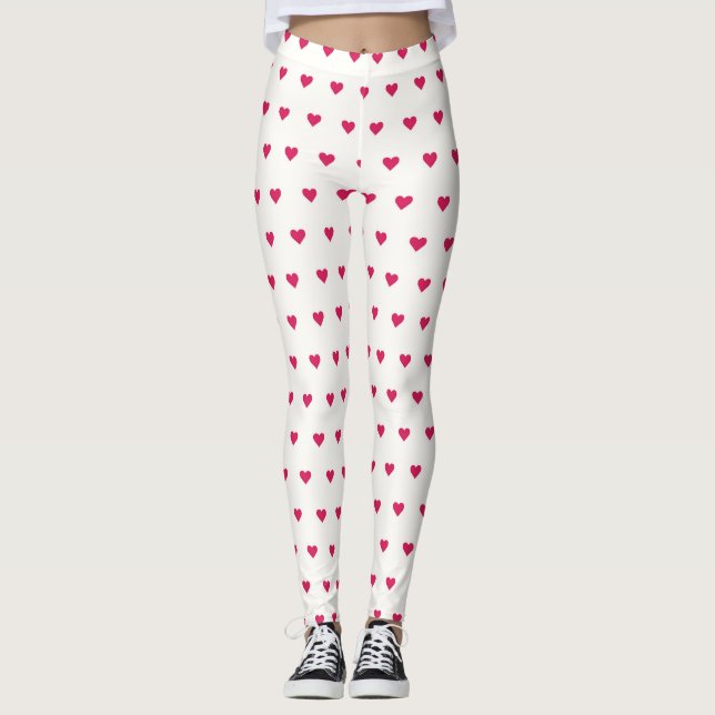 Cute White och Rosa Hjärtklämningar Leggings (Framsida)