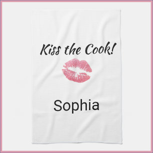 Cute White och Rosa Lipstick Kiss Cook Kökshandduk
