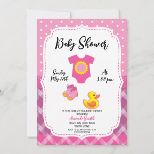 Cute White och Rosa Rubber Anka Girl Baby Shower Inbjudningar