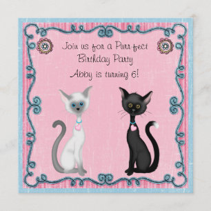 Cute White och Svarta katter Birthday bjudande Inbjudningar