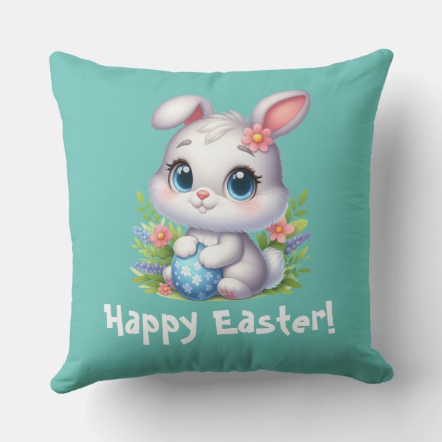 Cute White-Påskhare med ägg Kudde (Baksida)