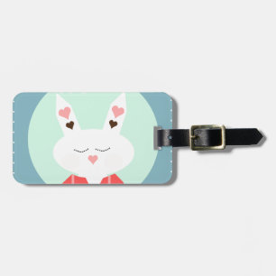 Cute white Påskhare med rosa hjärta Bagagebricka