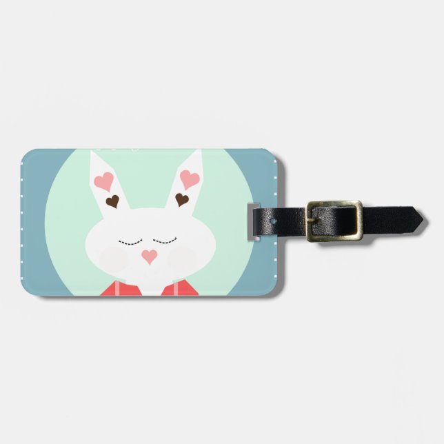 Cute white Påskhare med rosa hjärta Bagagebricka (Horisontell Framsida)