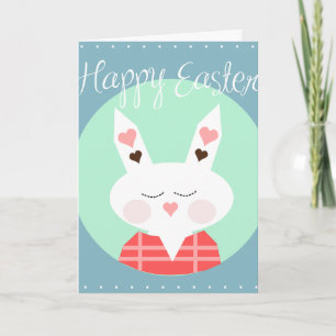 Cute white Påskhare med rosa hjärta Helgkort