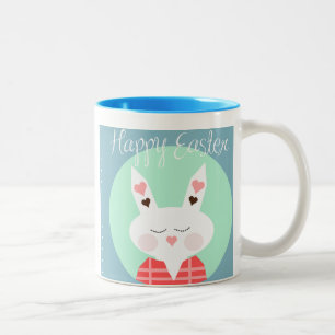 Cute white Påskhare med rosa hjärta Två-Tonad Mugg