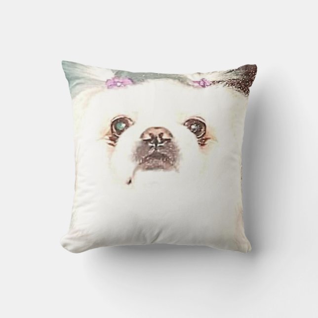 Cute White Pekingese Hund Dekorativ kudde (Framsida)