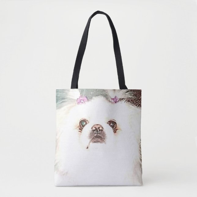 Cute White Pekingese Hund Tote Tygkasse (Framsida)