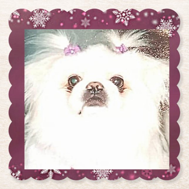 Cute White Pekingese Papper Underlägg (Framsida)