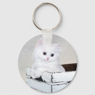 Cute White Persian Kitten Nyckelring