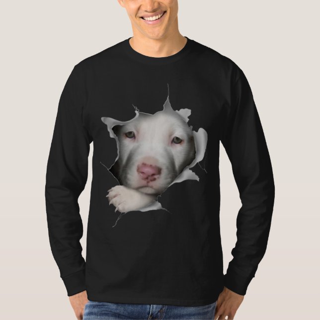 Cute White Pitbull Ansikte Inside Me T Shirt (Framsida)