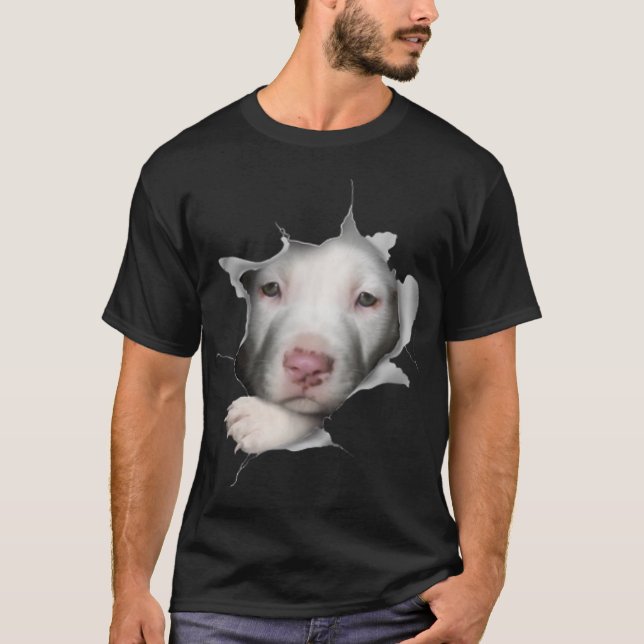 Cute White Pitbull Ansikte Inside Me T Shirt (Framsida)