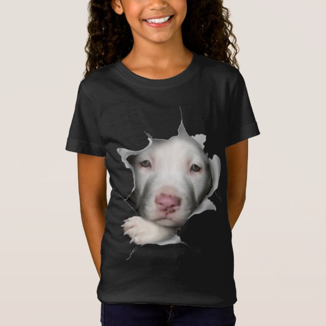 Cute White Pitbull Ansikte Inside Me T Shirt (Framsida)