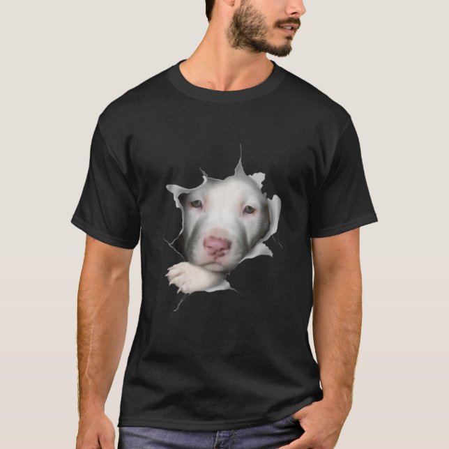 Cute White Pitbull Ansikte Inside Me T Shirt (Framsida)