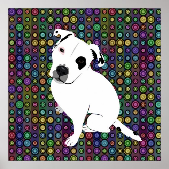 Cute White Pitbull Puppy på Circle Mönster Poster (Framsidan)