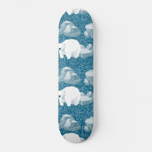 Cute White Polar Bear North Vild Animal Blue Kall Mini Skateboard Bräda 18,5 Cm