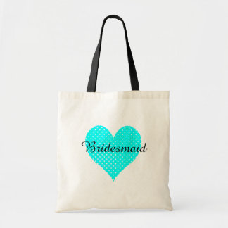 Cute White Polka Dot Aqua Heart Bridesmaid Tygkasse