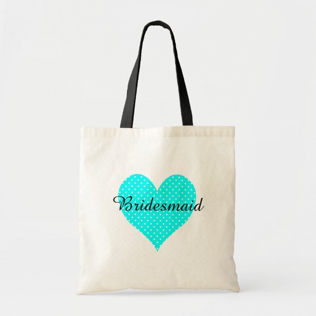 Cute White Polka Dot Aqua Heart Bridesmaid Tygkasse (Framsidan)