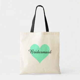 Cute White Polka Dot Aquamarine Heart Bridesmaid Tygkasse