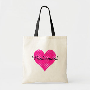 Cute White Polka-prickad djup Rosa Heart Tygkasse