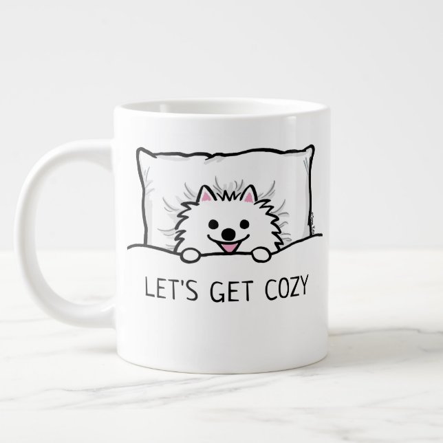 Cute White Pomeranian Låt oss Mysigt Jumbo Mugg (Vänster)