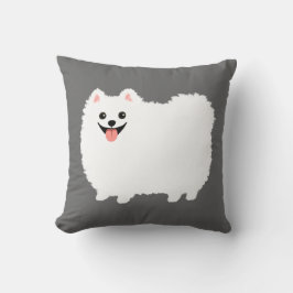 Cute White Pommern Fluffy Lycklig Hund Kudde