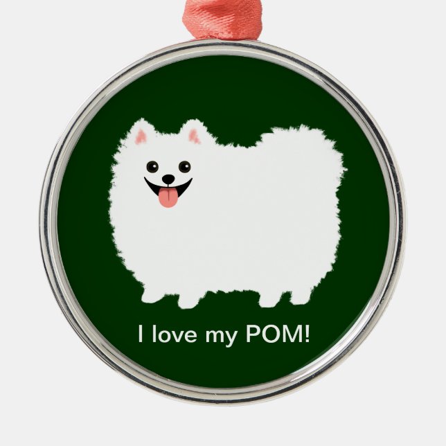 Cute White Pommern | Fluffy Pomy Anpassningsbar Julgransprydnad Metall (Framsidan)