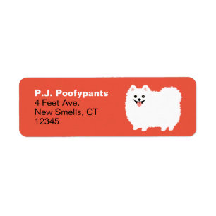 Cute White Pommern Tecknad hund Returadress Etikett