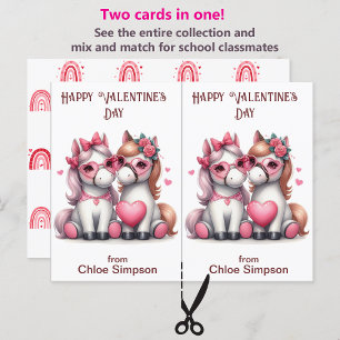 Cute White Ponies Barn Valentine Classroom-kort Vykort