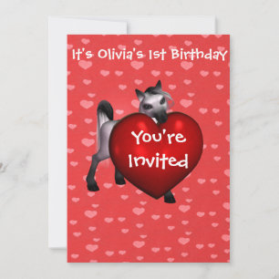 Cute White Pony med Red Heart-inbjudan Inbjudningar