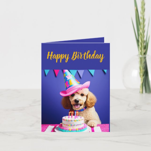 Cute White Pudel Birthday Kort (Framsida)
