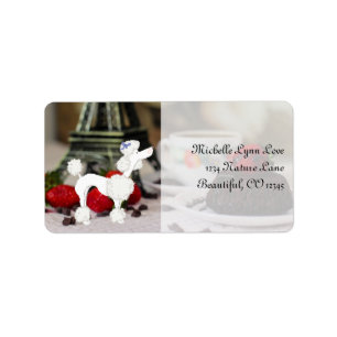 Cute White Pudel Eiffel Torn Paris Hund Adress Adressetikett
