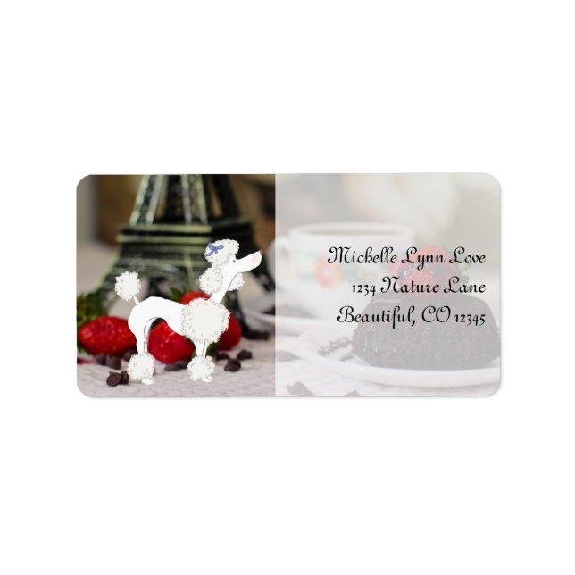 Cute White Pudel Eiffel Torn Paris Hund Adress Adressetikett (Framsidan)