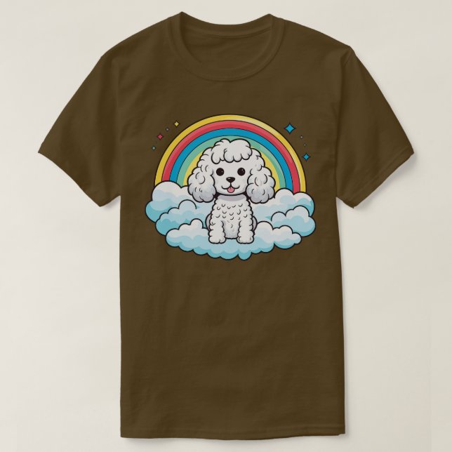 Cute White Pudel Rainbow Cloud Puppy Hund Kawaii A T Shirt (Design framsida)