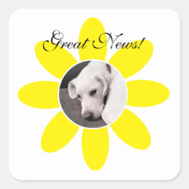 Cute White Puppy Hund i Sweet Gult blomma Ram Fyrkantigt Klistermärke
