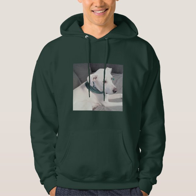 Cute White Puppy Hund med Grönt Scarf Hoodie (Framsida)