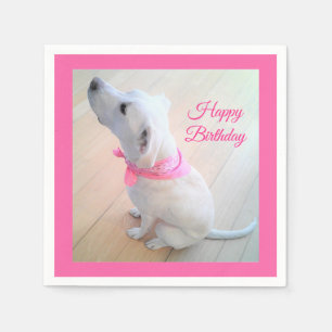 Cute White Puppy Hund med Rosa Scarf Pappersservett
