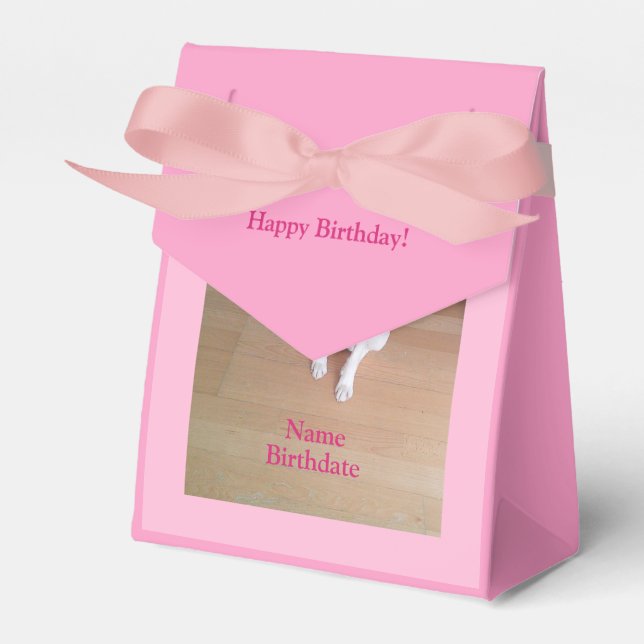 Cute White Puppy Hund Rosa Girly Barns födelsedag Presentaskar (Framsidan Sidan)