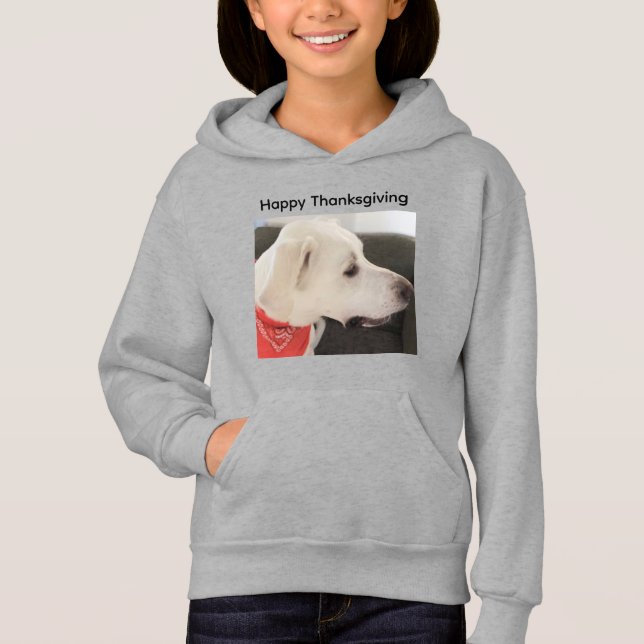 Cute White Puppy Hund Thanksgiving Hoodie T Shirt (Framsida)