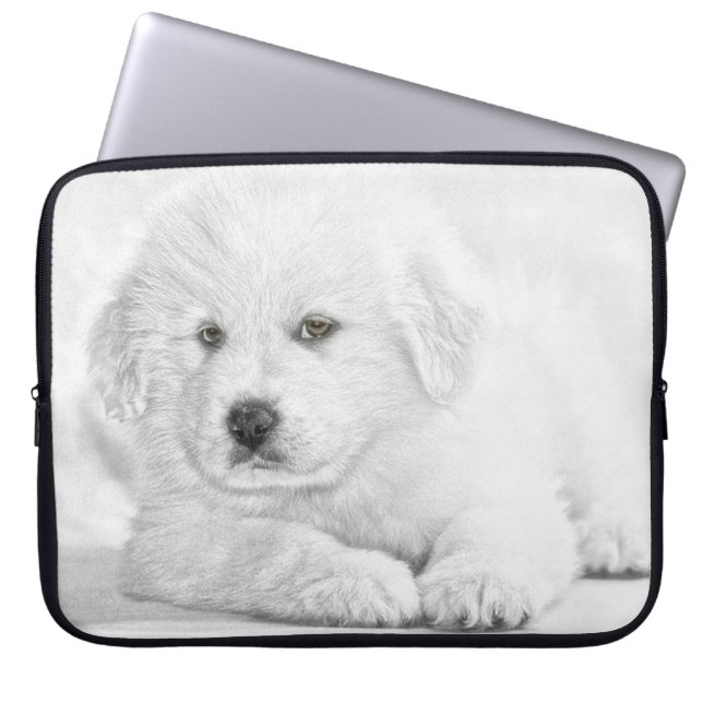 Cute White Puppy Laptop sleeve (Framsidan)
