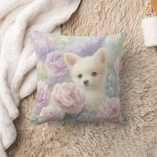 cute white puppy with flowers kudde