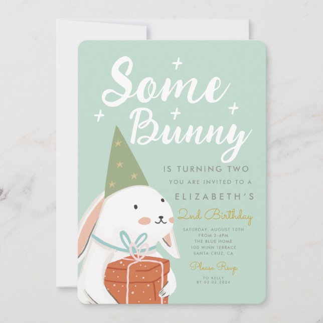 Cute White Rabbit En bit Bunny blir två på dagen Inbjudningar (Framsida)