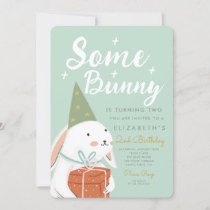 Cute White Rabbit En bit Bunny blir två på dagen Inbjudningar