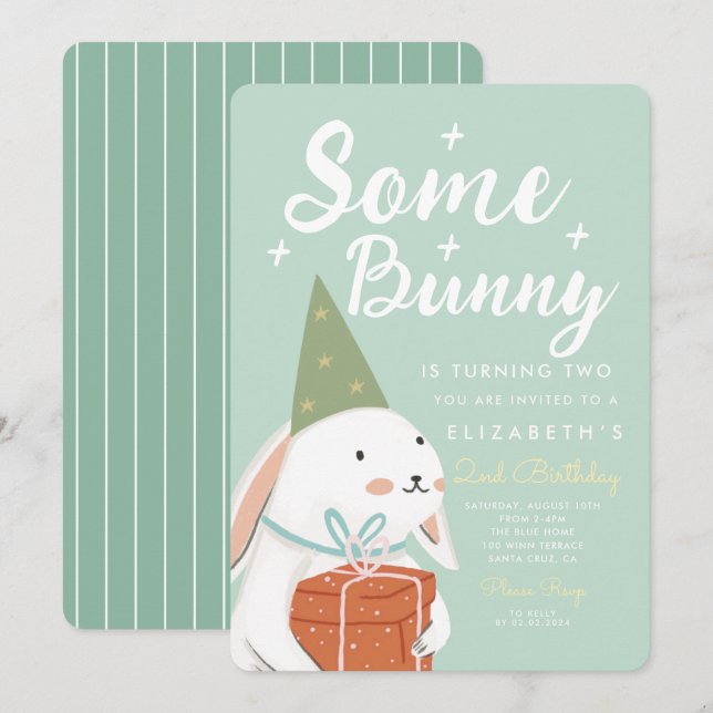 Cute White Rabbit En bit Bunny vrider 2 dagar Inbjudningar (Fram/baksida)