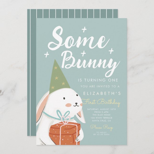 Cute White Rabbit..... en dag Inbjudningar (Fram/baksida)