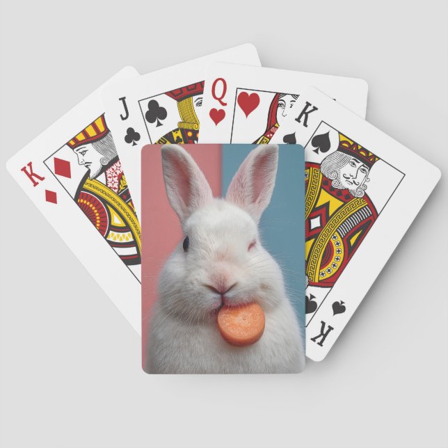 Cute White Rabbit med morot Snack Casinokort (Baksidan)