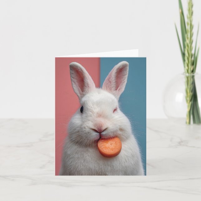 Cute White Rabbit med morot Snack Helgkort (Framsida)