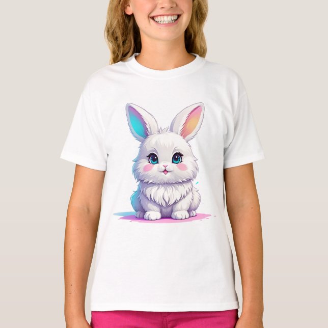 Cute White Rabbit T Shirt (Framsida)