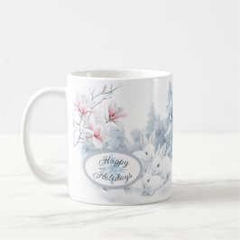 Cute White Rabbits i Snö Winter Helgdag Kaffemugg