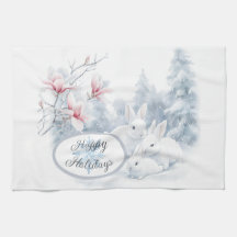 Cute White Rabbits i Snö Winter Helgdag