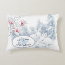 Cute White Rabbits i Snö Winter Helgdag